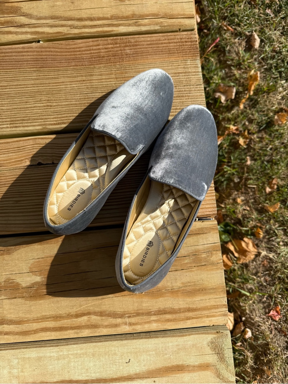 Birdies Silver Blue Velvet Women's Starling Loafer Flats